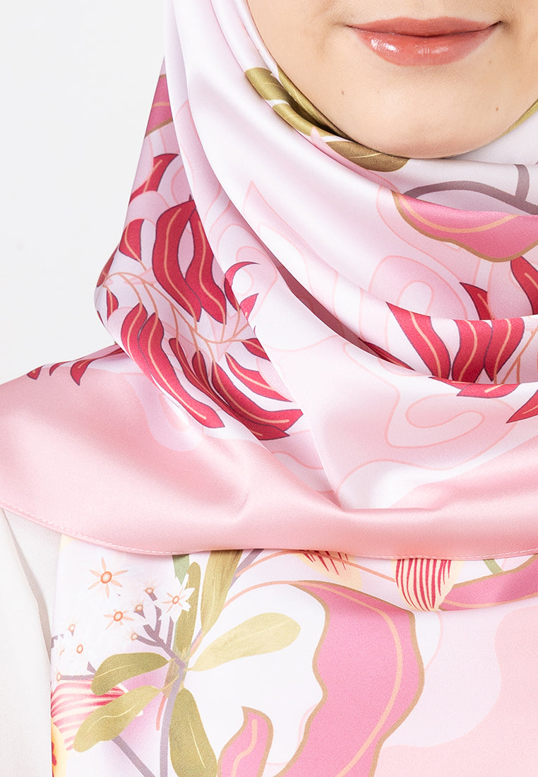 Angela Scarf - Pink with Coloured Orchid