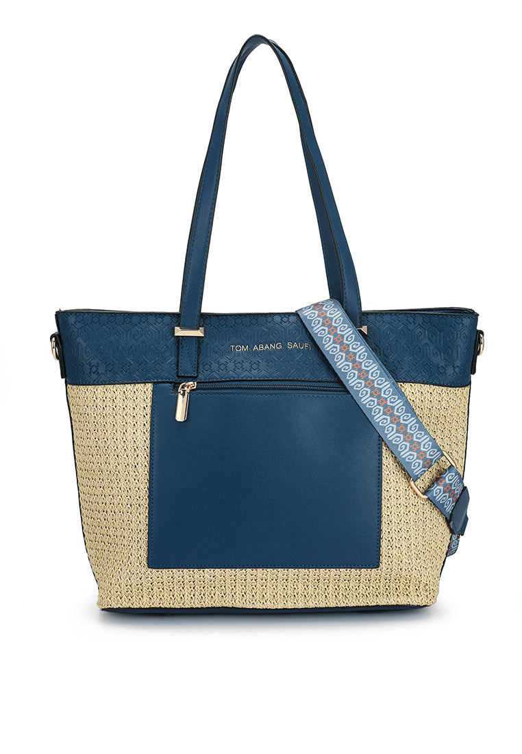 THE STRAW TOTE BAG - NAVY BLUE