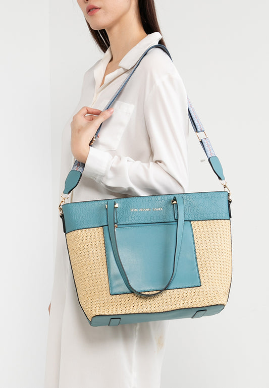 THE STRAW TOTE BAG - PALE BLUE