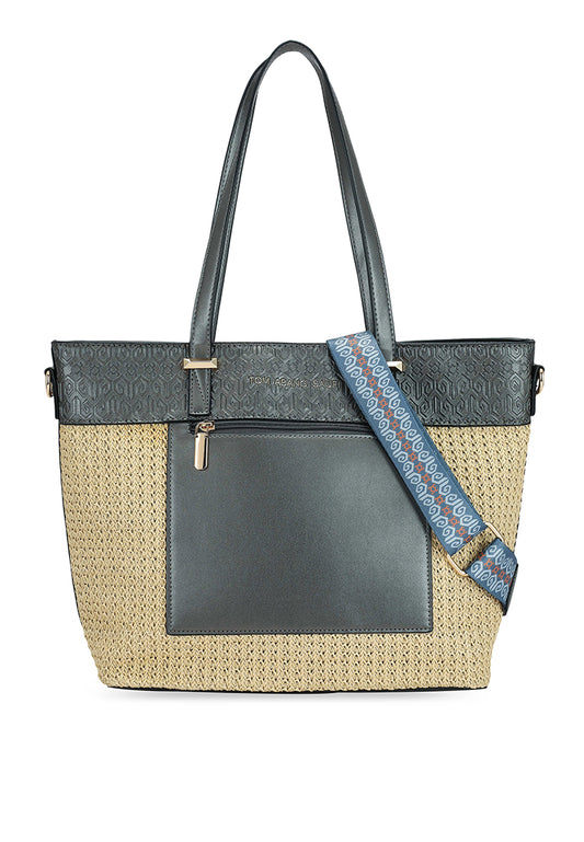 THE STRAW TOTE BAG - PEWTER