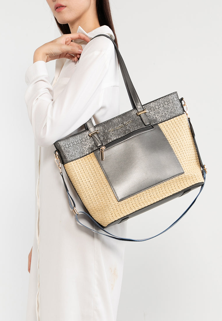 THE STRAW TOTE BAG - PEWTER