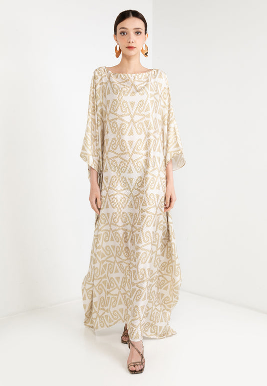 TIKA BOAT-NECK KAFTAN WITH FRONT BUTTON CLOSURE - GOLD/CREME