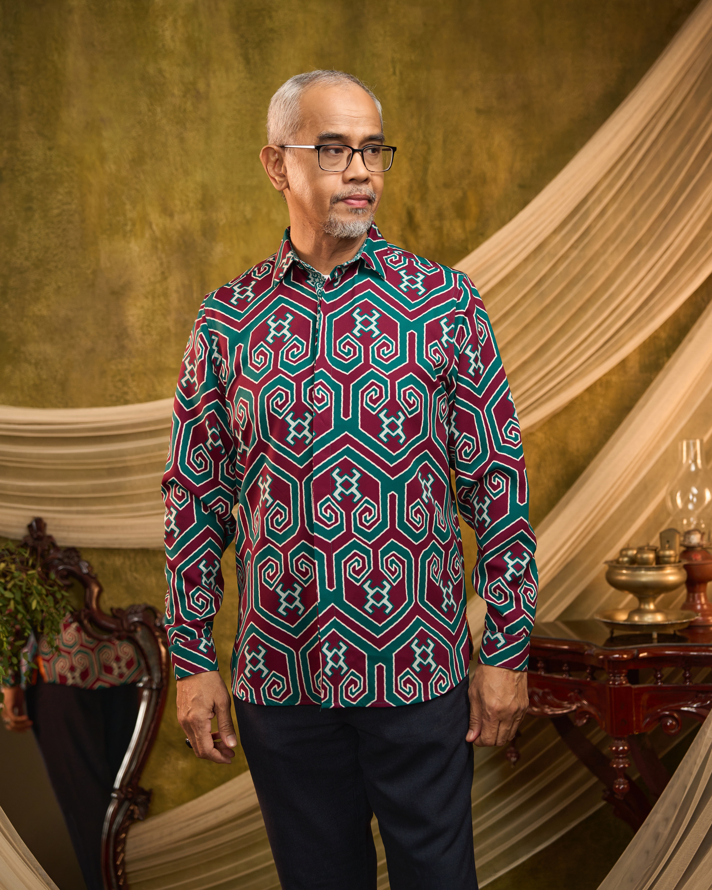 MELA LONG SLEEVES SHIRT - Green/Purple