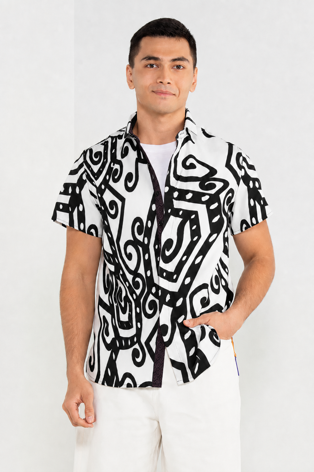 ISHAN SHORT SLEEVES SHIRT - BLACK WHITE
