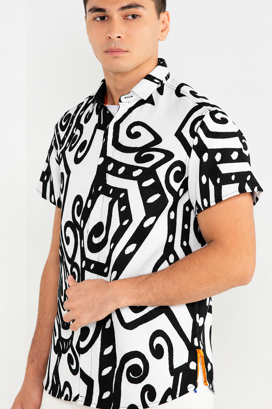 ISHAN SHORT SLEEVES SHIRT - BLACK WHITE