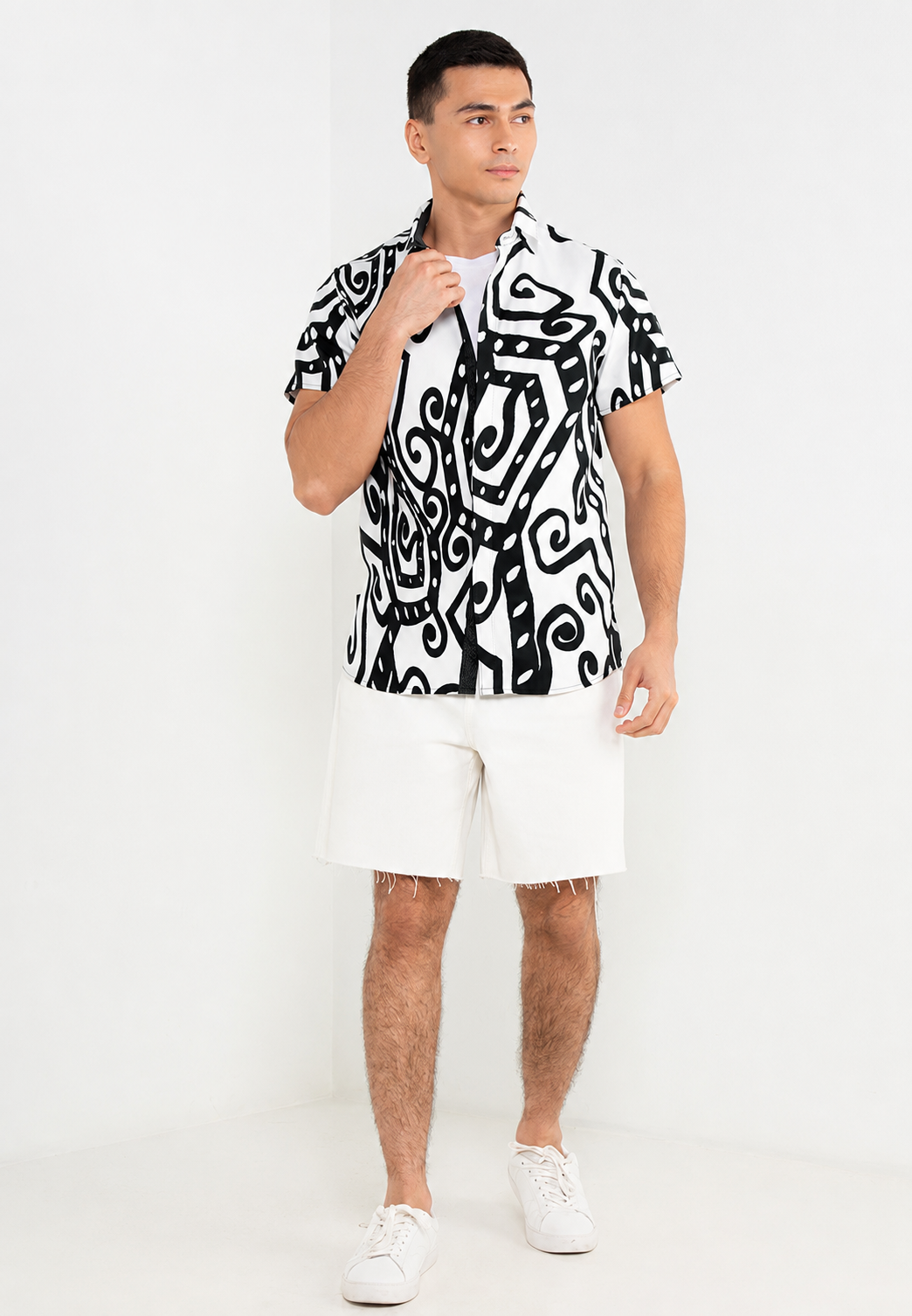 ISHAN SHORT SLEEVES SHIRT - BLACK WHITE