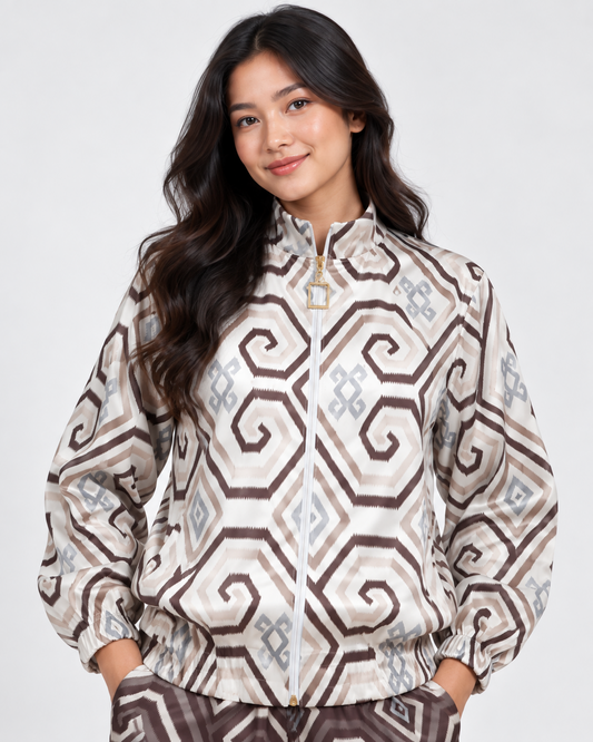 Mela Dotted Beige/Brown jacket by TAS, close-up