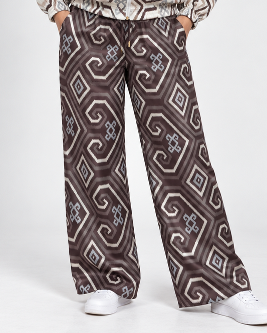 Mela Dotted Beige/Brown pants by TAS, front view