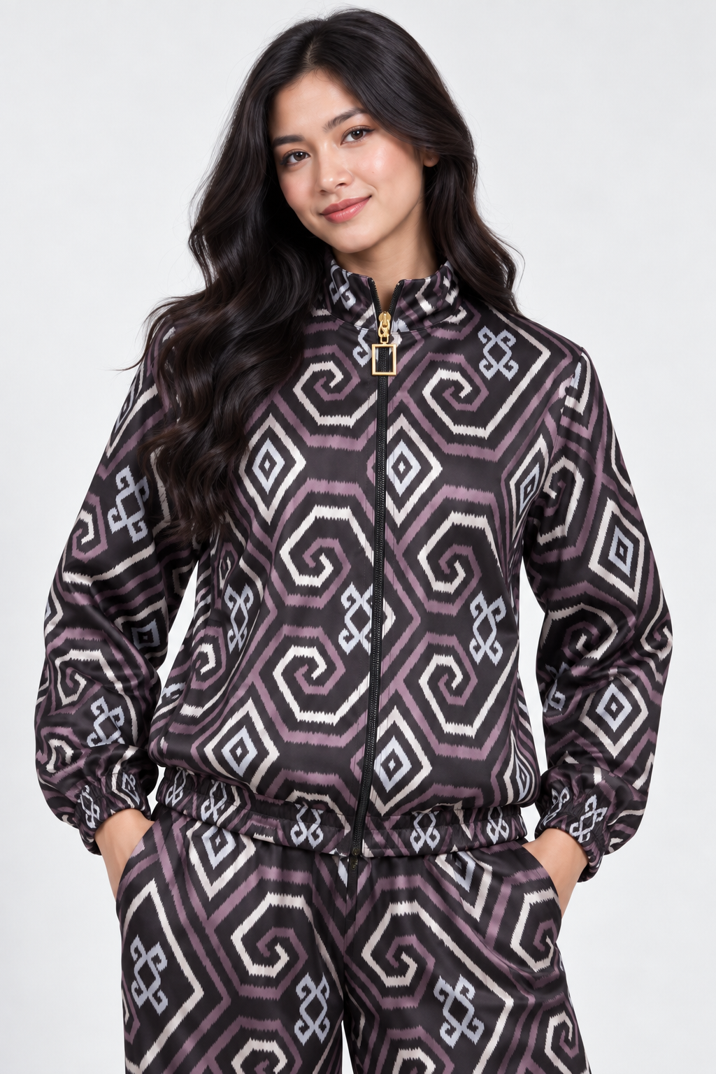 Mela Dotted Black/Brown jacket by TAS, close-up