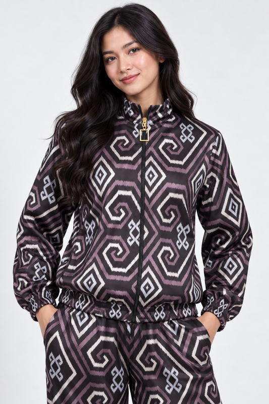 Mela Dotted Black/Brown jacket by TAS, close-up