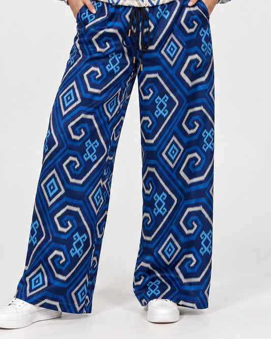 Mela Dotted Blue pants by TAS, front view