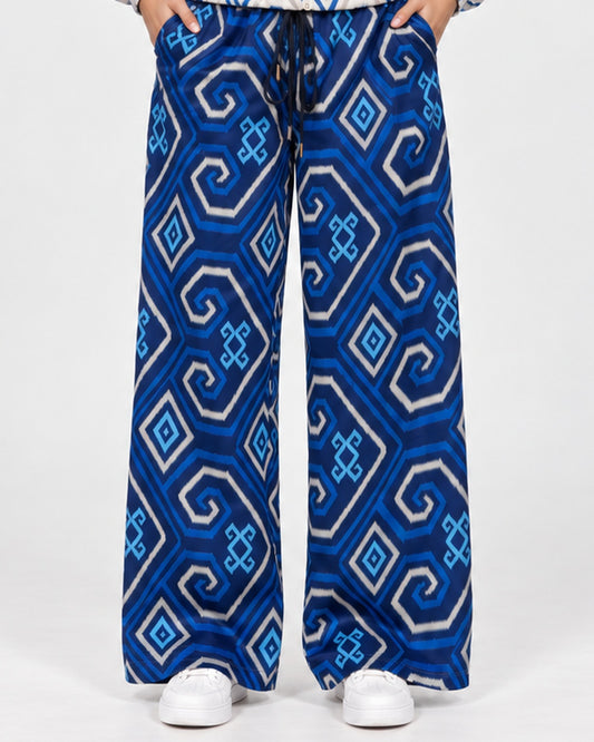 Mela Dotted Blue pants by TAS, straight front view