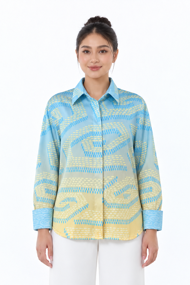 NIRA DAILY BLOUSE - YELLOW BLUE OMBRE