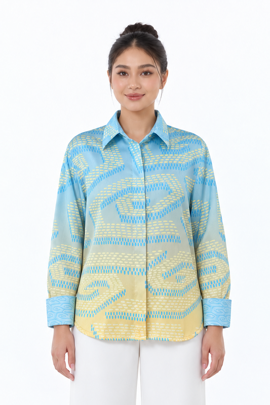 NIRA DAILY BLOUSE - YELLOW BLUE OMBRE