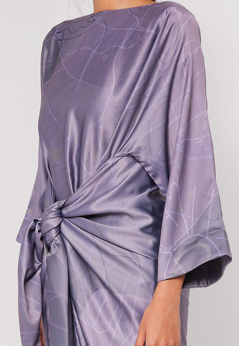 LILY KAFTAN IN GREY AND GOLD WTH TIE - BLACK