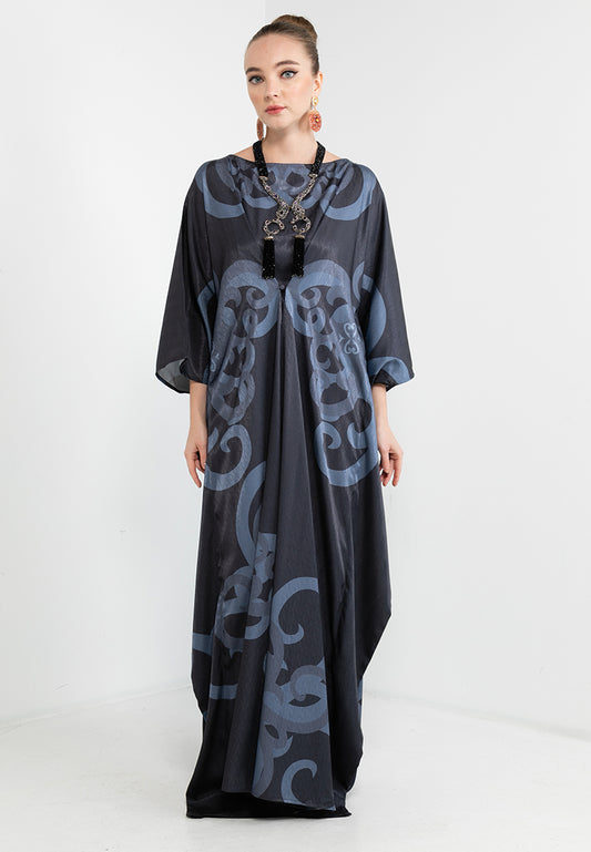 DAYANG KAFTAN WITH FRONT BUTTON CLOSURE - BLACK