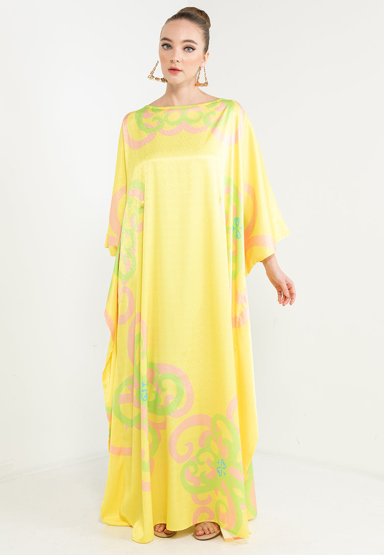 DAYANG KAFTAN WITH FRONT BUTTON CLOSURE - YELLOW